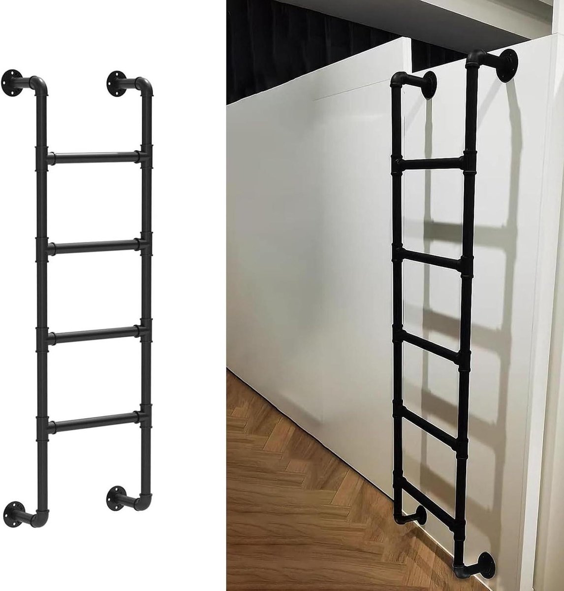 Wandladder Metaal - Instapladder Kelder - Hoge Toegang Creëren - Verzinkte Stalen Buizen - 38 cm Breed - Zwart