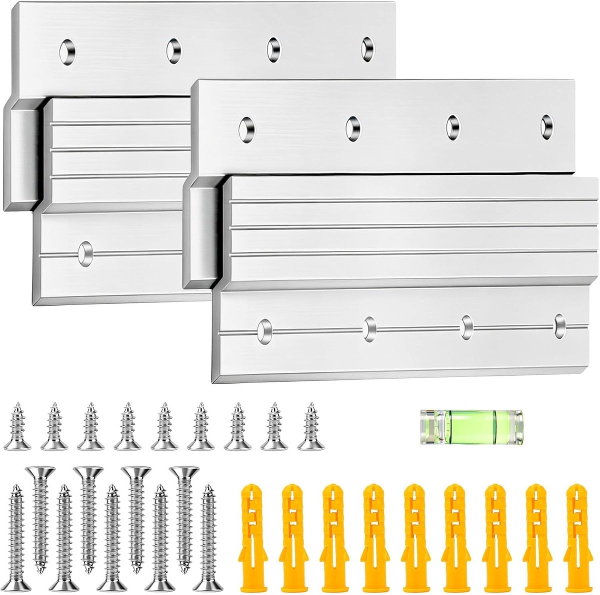 2 paar Franse schoenplaatjes beugel Heavy Duty 6 Inch Franse schoenplaatjes foto hanger 27 kg aluminium Z clips met bellenniveau voor opknoping spiegels, foto, plank, whiteboard, kunst, frames