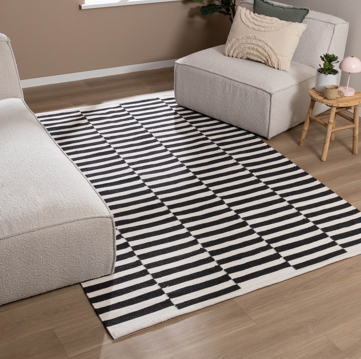 Fraai Katoenen vloerkleed - Dazzle Blocks Zwart/Wit - 230x330cm