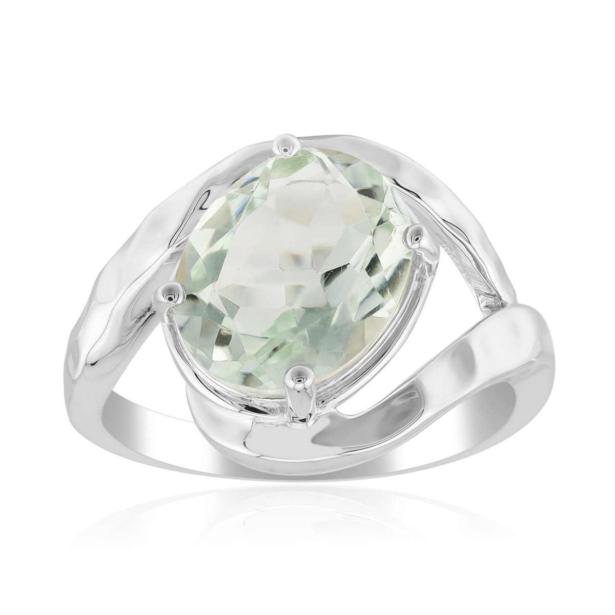 Cavill - Elegante ring 925 Sterling Zilver met Palladiumlaag - Ovale groene Amethist 2,168 ct - Facet geslepen Edelsteen uit Brazilië