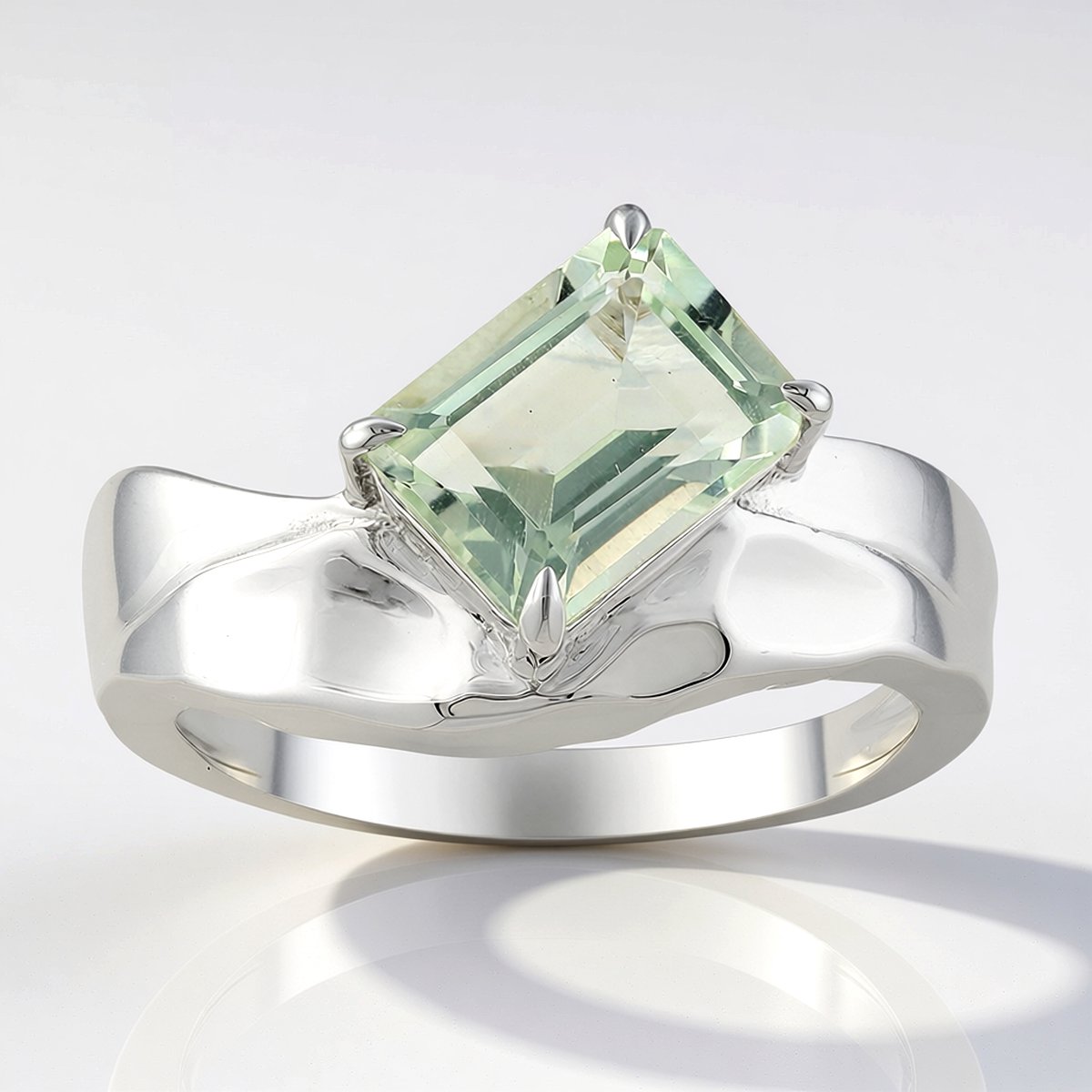 Cavill - 925 Sterling Zilver & Palladium Ring - 1,318 ct Groene Amethist - Elegante Achthoekige Trapgeslepen Brazilianse Amethist - Tijdloos