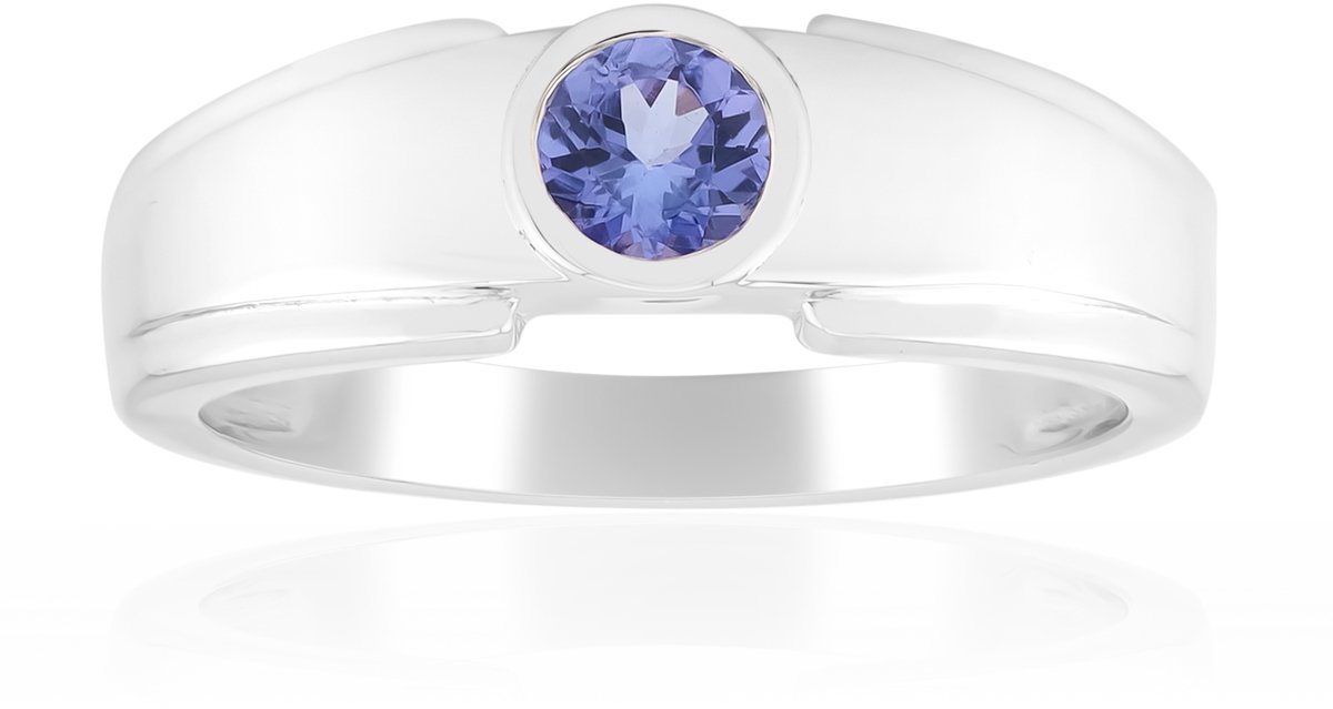 Cavill - Zilveren Ring 925 Sterling met Ronde 0,255 ct Tanzaniet Edelsteen - Palladiumlaag - Modern Sieraad - Ring Maat 16-20