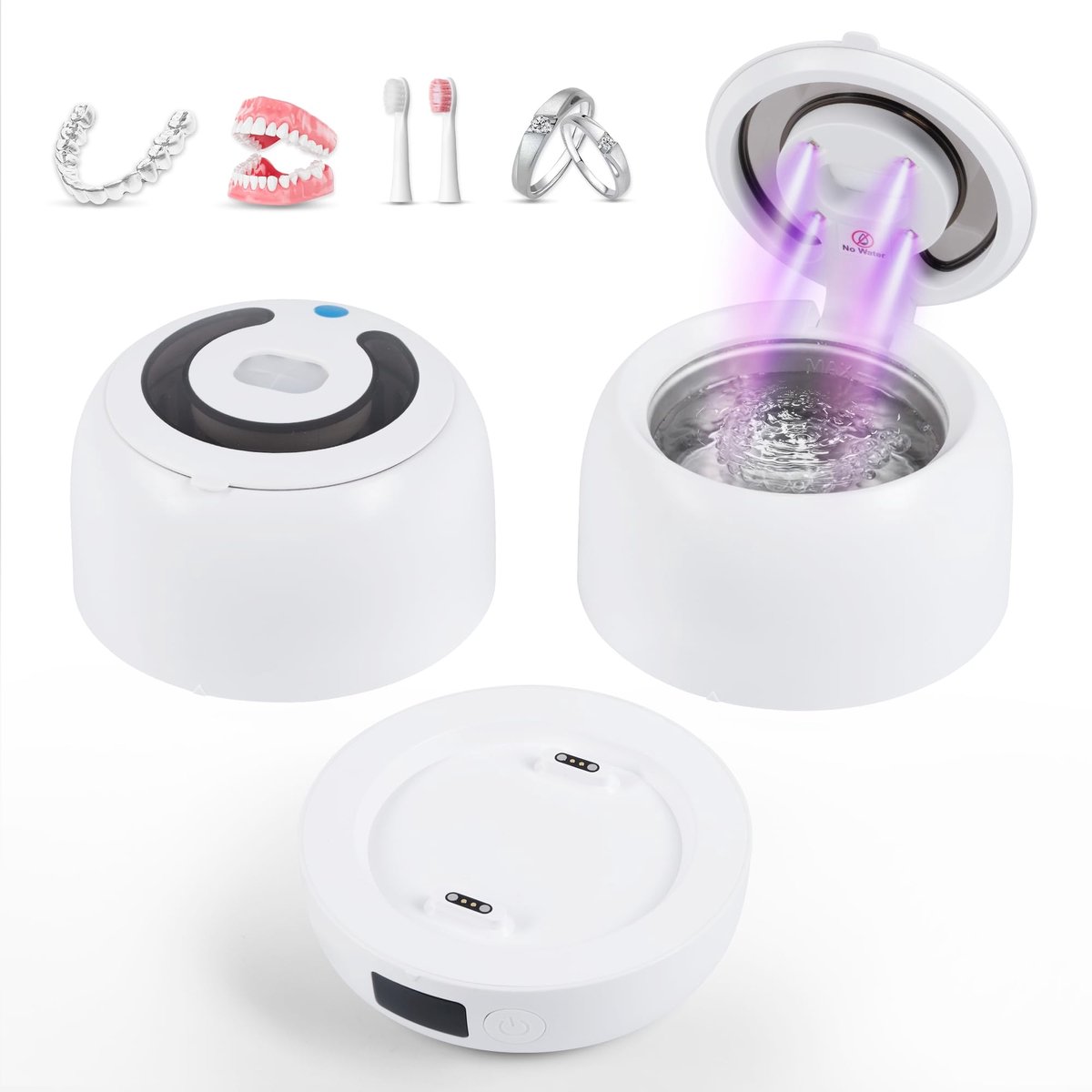 SnelShoppen - Ultrasoon reinigingsapparaat met 2 afneembare tanks en UV-licht, 45 kHz Dental Pod voor tandspalk, retainers en prothesen, hygiënisch re