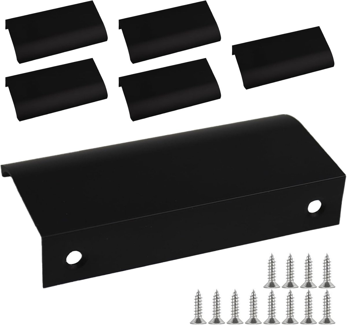 Moderne Meubelgrepen 80mm - 6 Stuks met 12 Schroeven voor Keuken, Kast en Lade - Zwarte Versteekte Handgrepen voor Meubels