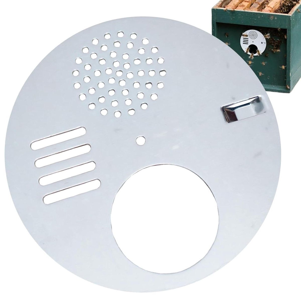 Bijenkorf Ingangsschijf - Draaipoort Ventilatieopening - Bijenkorf Beheer - Roestvrijstaal Draaibaar - 12.5 cm - Zilver
