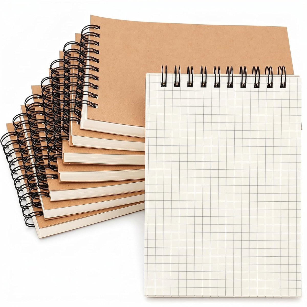 Notitieblok A6 geruit, 8 stuks kleine spiraalblokken, 80 vellen per blok, geruit papier notitieboek afscheurbaar voor school kantoor kinderen cadeau