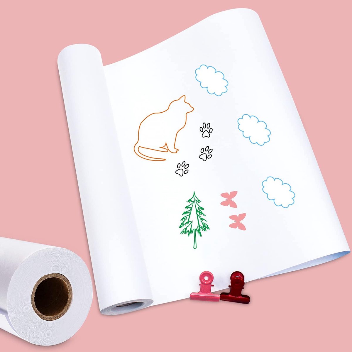 Tekenpapier, wit, papierrol, schetspapier, rol, kinderen, schetsrol, kunst, handwerk, schilderpapier voor studenten, schilderen met 2 klemmen