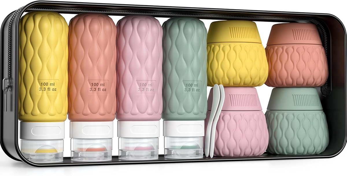 8 Stuks Reisflessen voor Toiletartikelen, 100ml/50ml Siliconen Reisflessen Set, Lekvrij Reisflessen Reisflessen Containers voor Shampoo Conditioner Lotion Crème
