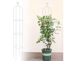 6 voet hoog Tuinlatwerk voor Klimplanten, Kalolary Tuintoren Obelisk Hekjes Roestvrij Metalen Potplant Klimsteun voor Binnen Buiten Bloemen Groentevruchten Wijnstokken Ondersteuning (Wit)