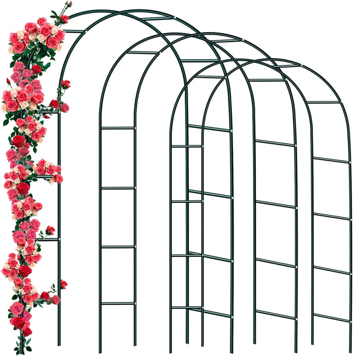 Speed 3 stuks rozenboog van metaal voor klimplanten van gepoedercoat staal, tuindecoratie en decoratie, 240 x 140 x 38 cm, groen