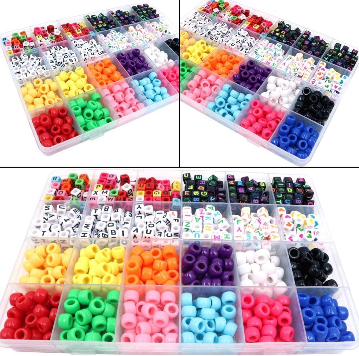 960 Pieces Beads for Jewellery Making Colorful Alphabet Letter Beads Acrylic Pony Beads and 10 Elastic Lines