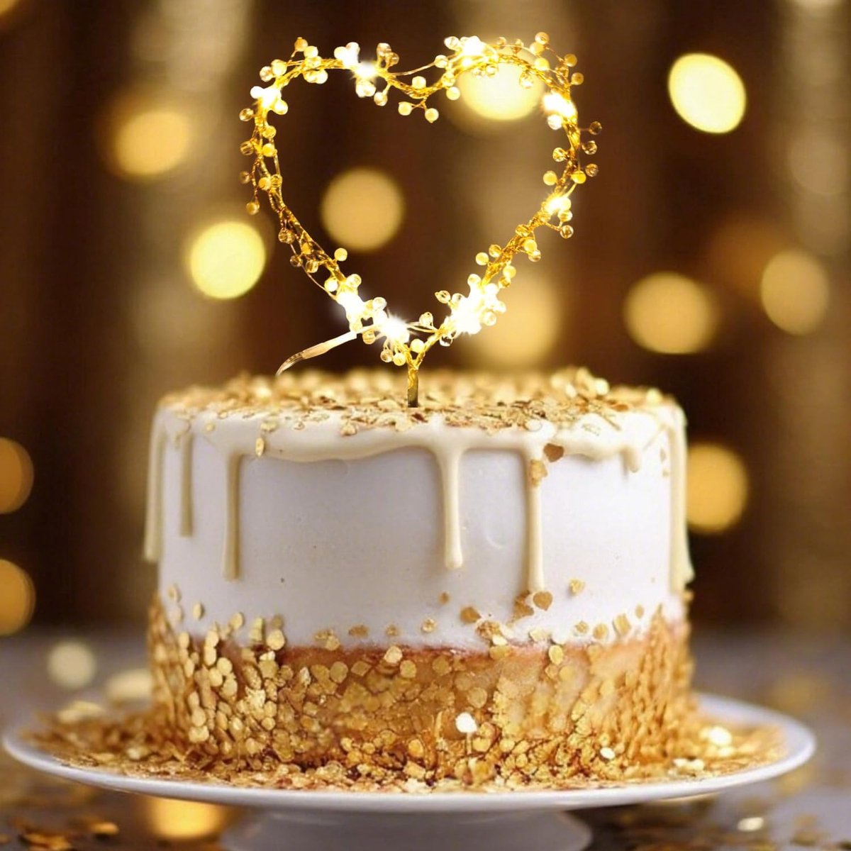 Topper voor bruidstaart, taartdecoratie met hart en parel met ledlicht, taarttopper voor verjaardag, feest, jubileumdecoratie