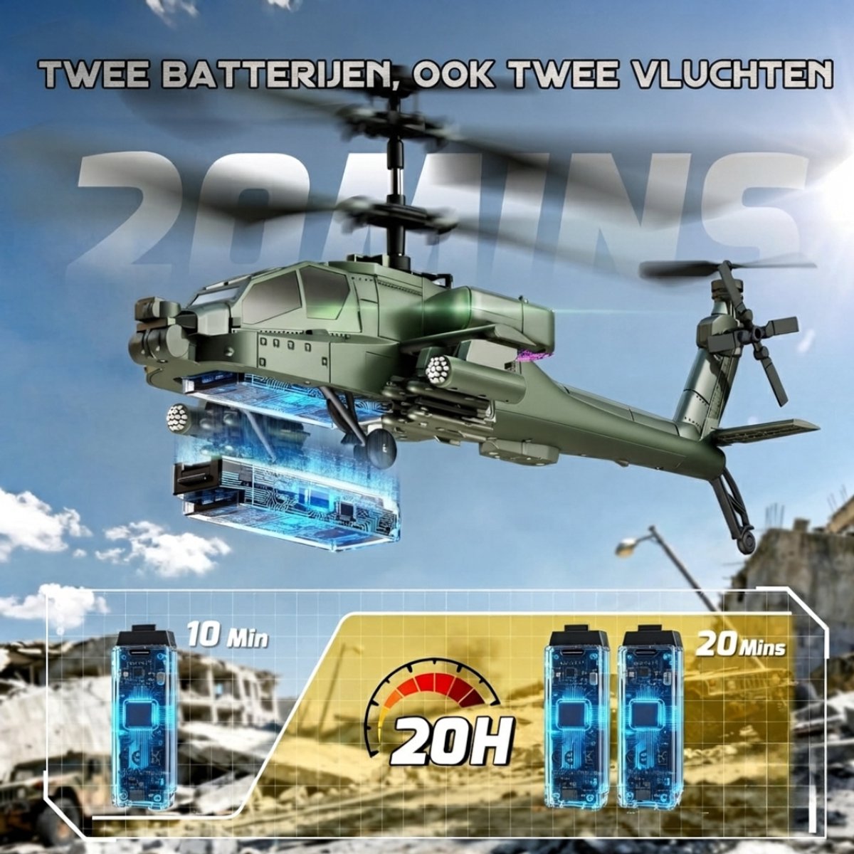 SP® Rc Helicopter - Rc Helicopter voor Buiten - Bestuurbare Helikopter - Groen - 29cm x 10cm x 12cm — cadeau in Spellen & Speelgoed - foto 5