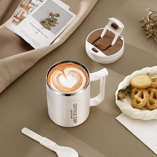 Thermosbeker met Handvat - Reismok RVS - Warme Dranken Meenemen - Dubbelwandig Geïsoleerd - 500ml - Koffie — afbeelding 4