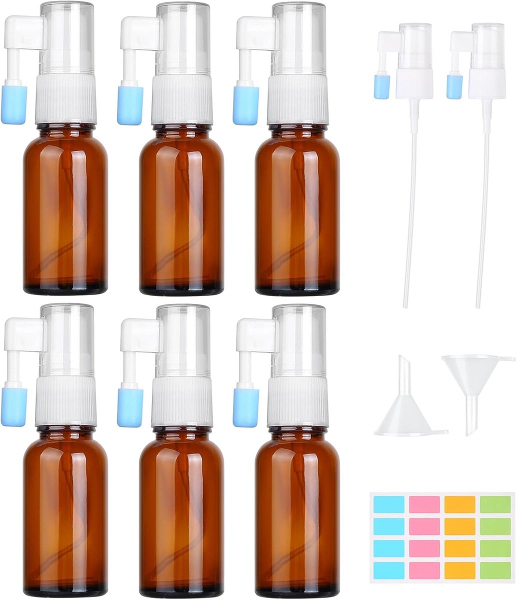 6 Stuks Neusspray Fles 20ml Amber Glazen Neusspuitfles Hervulbare Neussprayflessen Kleine Lege Neusspuitfles met spuithoofd dop trechter etiketten voor Parfum Etherische Oliën Zoutoplossing