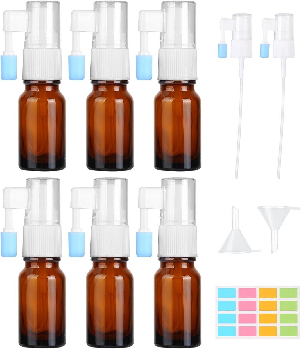 6 Stuks Neusspray Fles 10ml Amber Glazen Neusspuitfles Hervulbare Neussprayflessen Kleine Lege Neusspuitfles met spuithoofd dop trechter etiketten voor Parfum Etherische Oliën Zoutoplossing