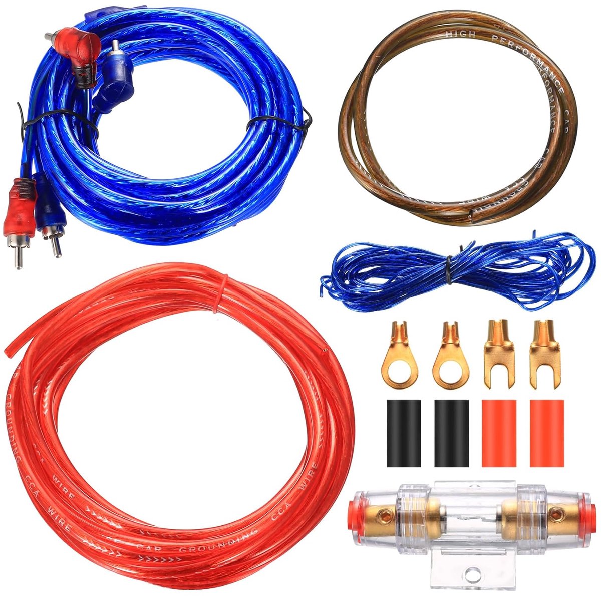 kabelset, aansluitset, 1500 W, versterker, eindversterker, kabelset, 4,5 m, 10 GA auto-subwooferkabelset voor auto, audio draad, stroomkabel, eindversterker, connectorset