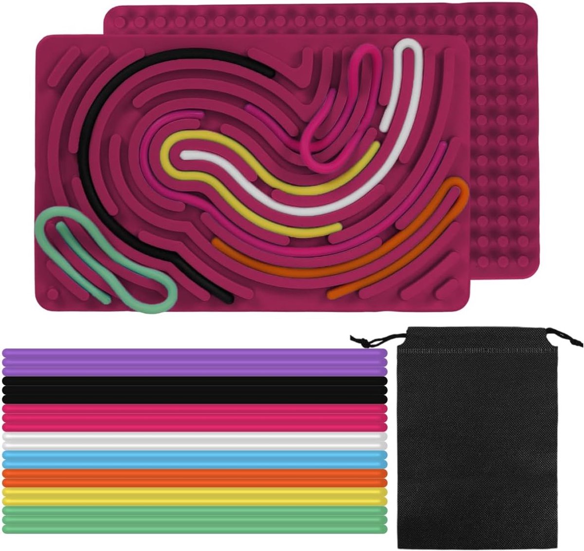Speelgoed activiteitenbord, siliconen sensorisch fidgetspeelgoed, dubbelzijdig speelgoed voor autisme, stress, ADHD, angstspellen, speelgoed met reistas en 20 koorden