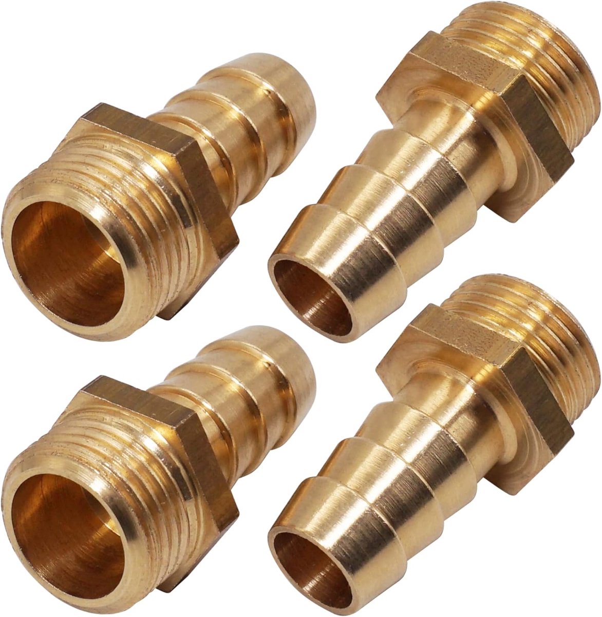 4 stuks mannelijke schroefdraad weerhaak messing fitting 1/2" x 15 mm, slang prikkeldraad adapter, slangstaart connector, BSP schroefdraad