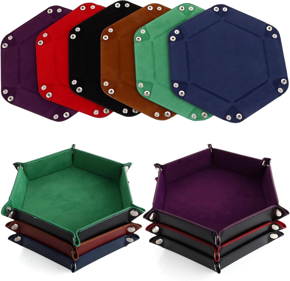 6 stuks dobbelstenen planken, dubbelzijdig, zeshoekige dobbelplaten, 6 kleuren dobbelstenen plateau, opvouwbaar, blokbordjes, leer voor kerken, dobbelstenen gaming en andere tafelspellen