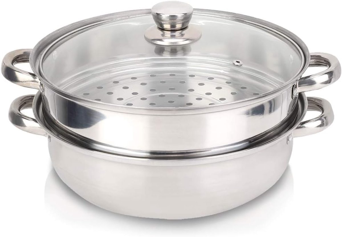 Stoompan 2-laags Dubbele Ketel Soepkoker 27 Cm / 11 Inch Stoompan, 15 Kg Dragende Handgreep, Hoog Thermisch Rendement met Naadloze Bodem