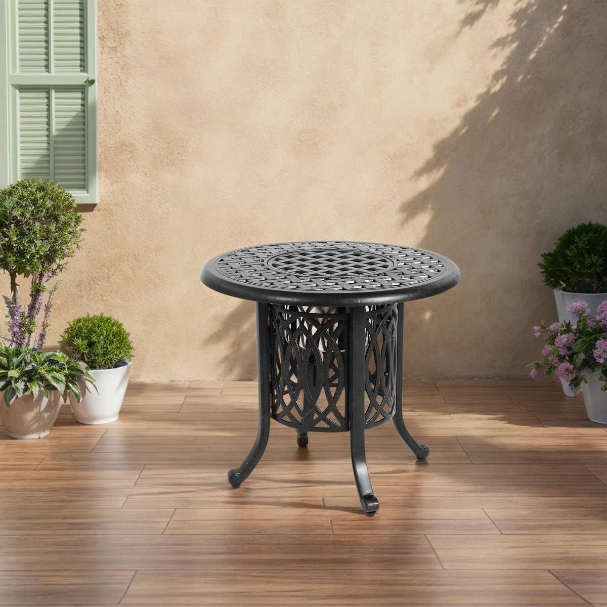 DESMIU Tuintafel - Aluminium Bijzettafel Met IJsbak En Verstelbare Voetdoppen - Voor Tuin Terras En Zwembad - Brons - 55 x 49 Cm