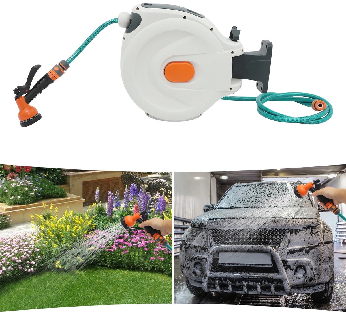 Archi Automatische Tuinslanghaspel - Haspel - 20 Meter – Wandhaspel – Automatisch Oprolbaar – 6 standen – 180° Draaibaar – Wit