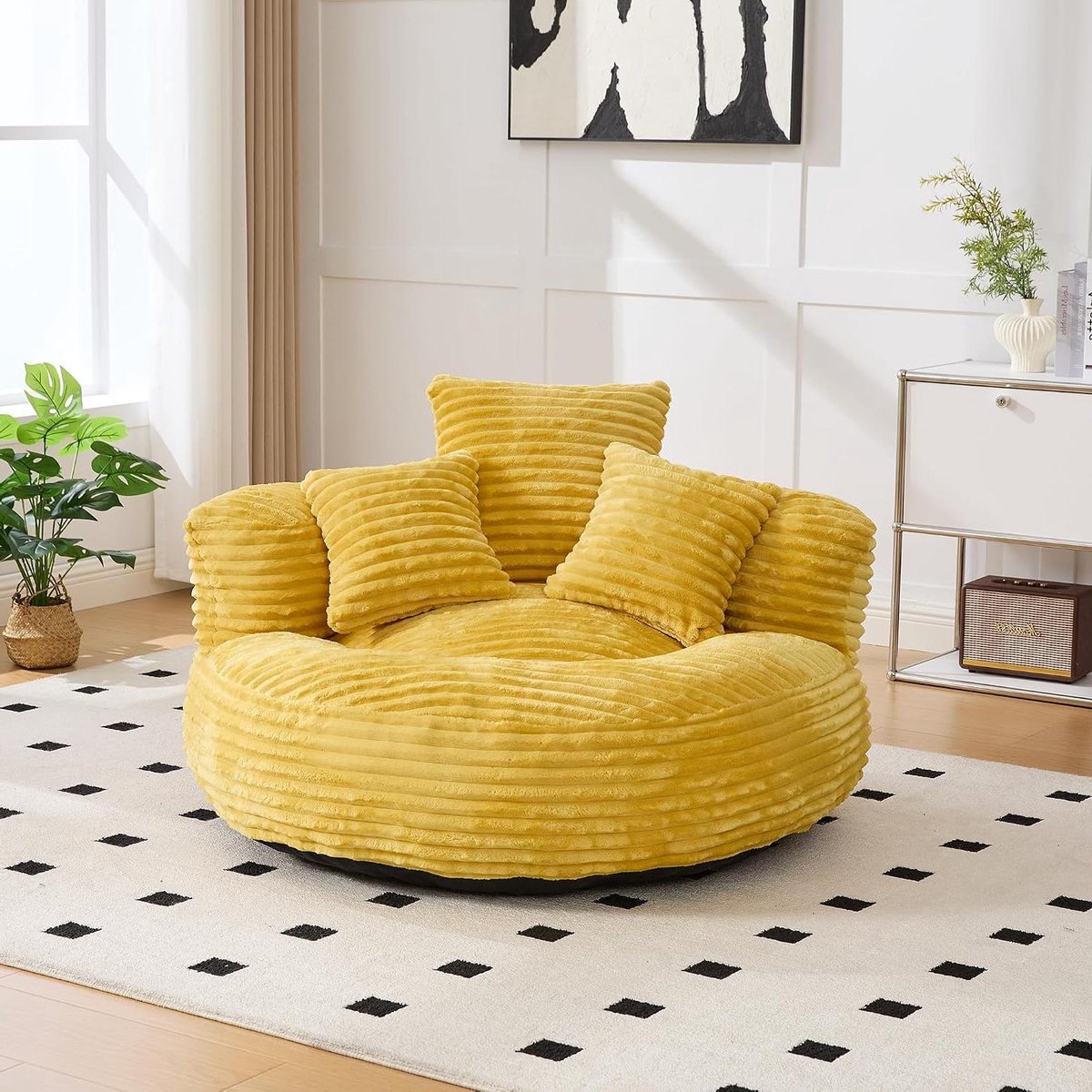 Zitzak - Luie stoel - Ontspannen Zitten - Hoge rugleuning - 108 x 108 x 52 cm - Okergeel