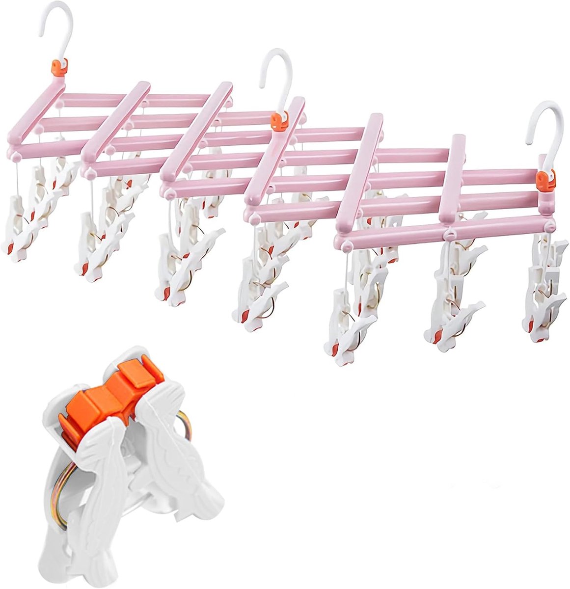 KZQ Opvouwbaar sokken- en wasdroogrek - 360° draaibare haak - Multifunctionele hanger voor nat en droog gebruik - Compact en draagbaar - Roze