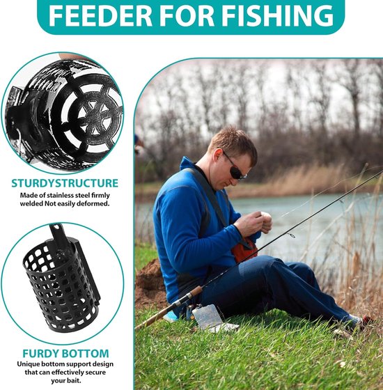 Voederkorf Set - Bait Houder - Vis Vangen - Roestvrij Metaal - 12 Stuks - Zwart — afbeelding 4