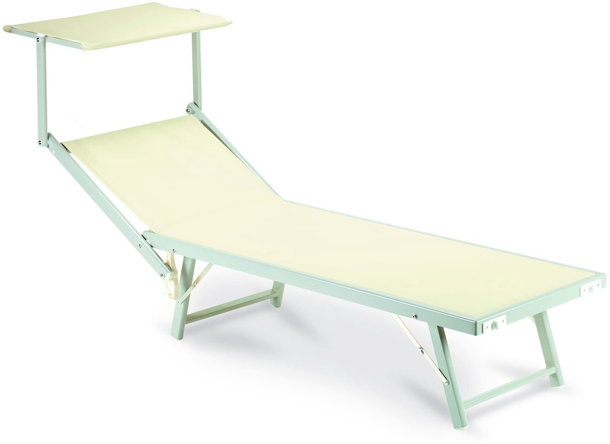 SnelShoppen - Ligstoel Mare Beige 59 x 183 x 36 cm - Tuinligstoel - Comfortabele Relaxstoel - Geschikt voor Tuin, Camping, Balkon