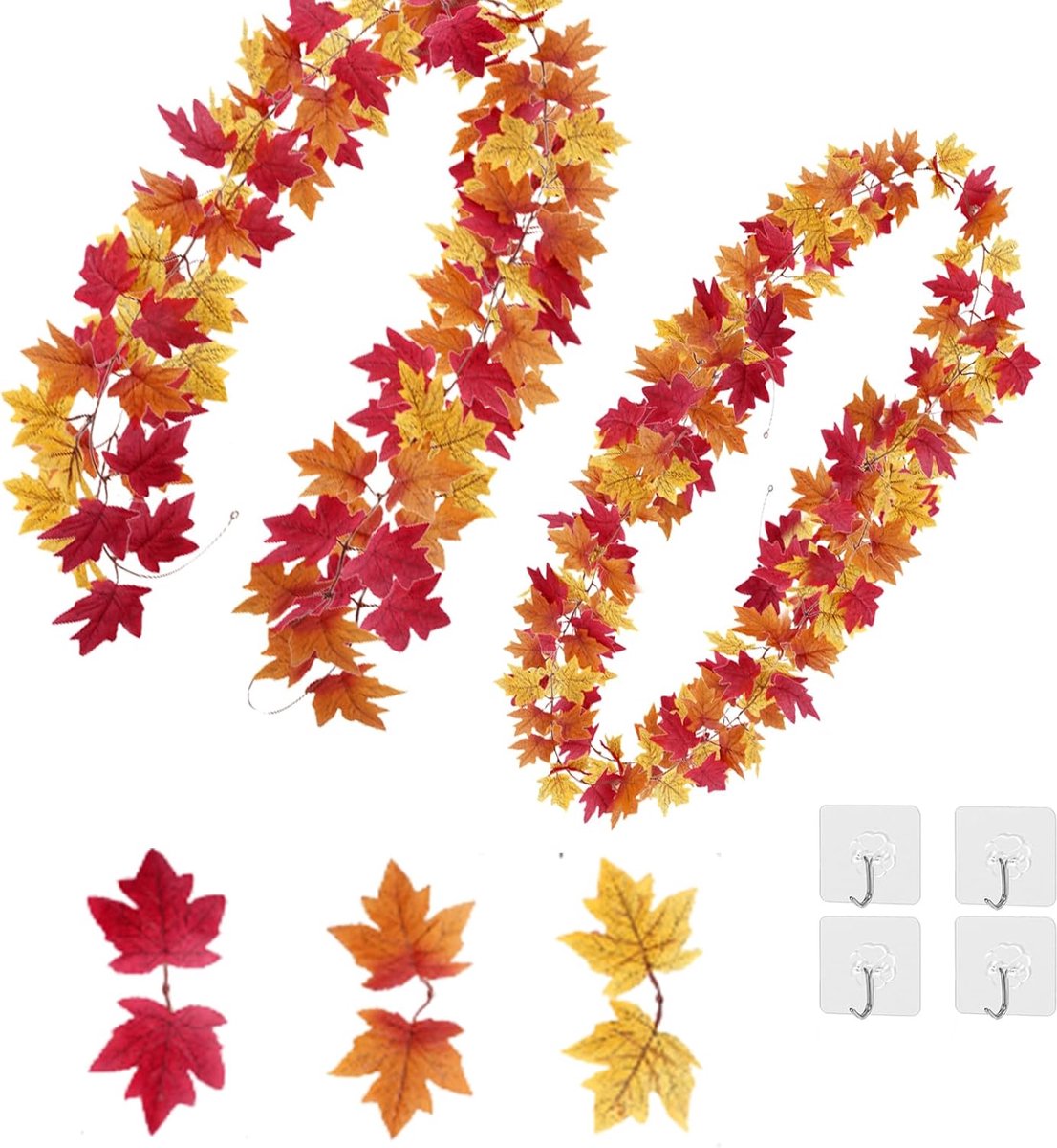 Herfstdecoratie kunstmatige esdoornbladeren - 2 meter lang - 2 stuks - perfect voor feestdecoratie - SnelShoppen