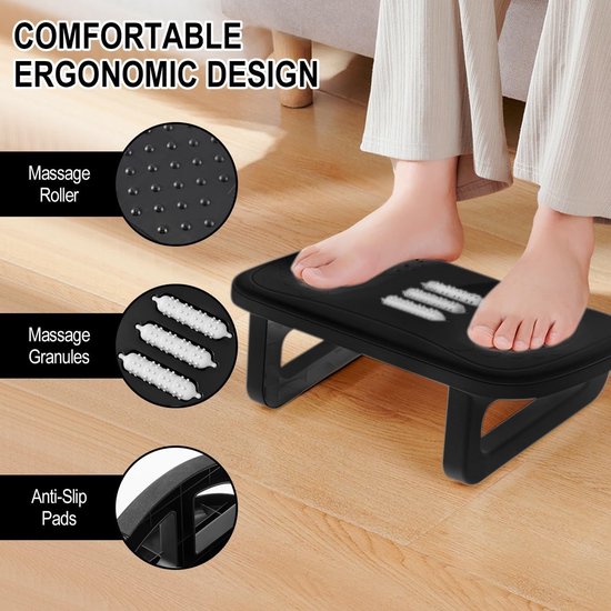 Ergonomische voetsteun met massagefunctie voor thuiswerk, kantoor en reizen, voorkomt pijn in benen, knieën en rug — afbeelding 2