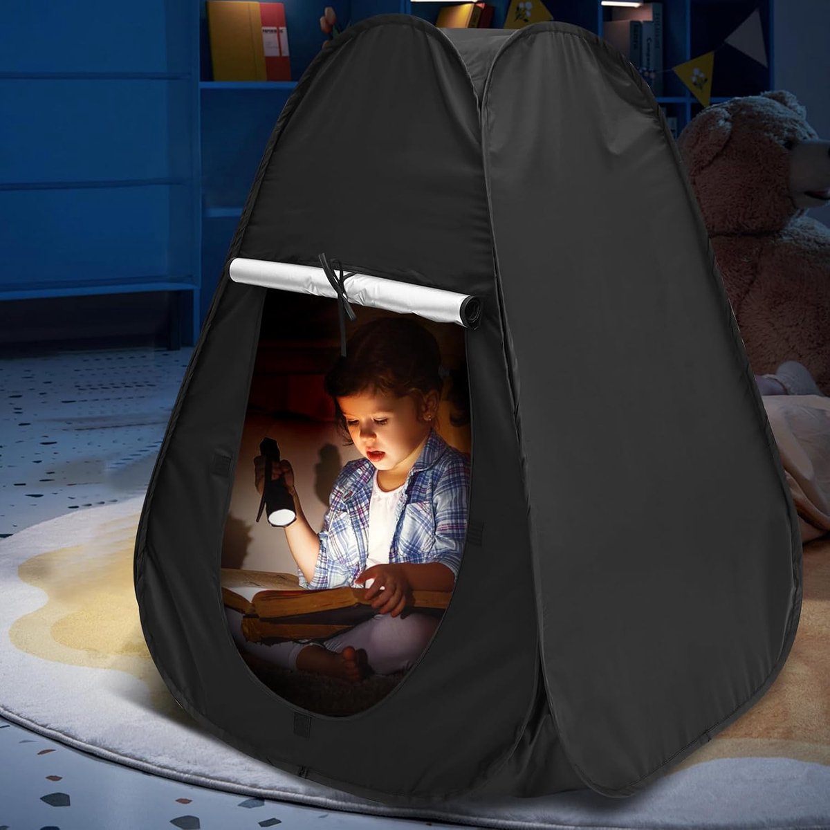SnelShoppen - Sensorische tent voor autisme pop-up grot voor kinderen | Rustgevende plek voor ontspanning bij SPD-angsten, ondoorzichtig zwart, 80 x 8