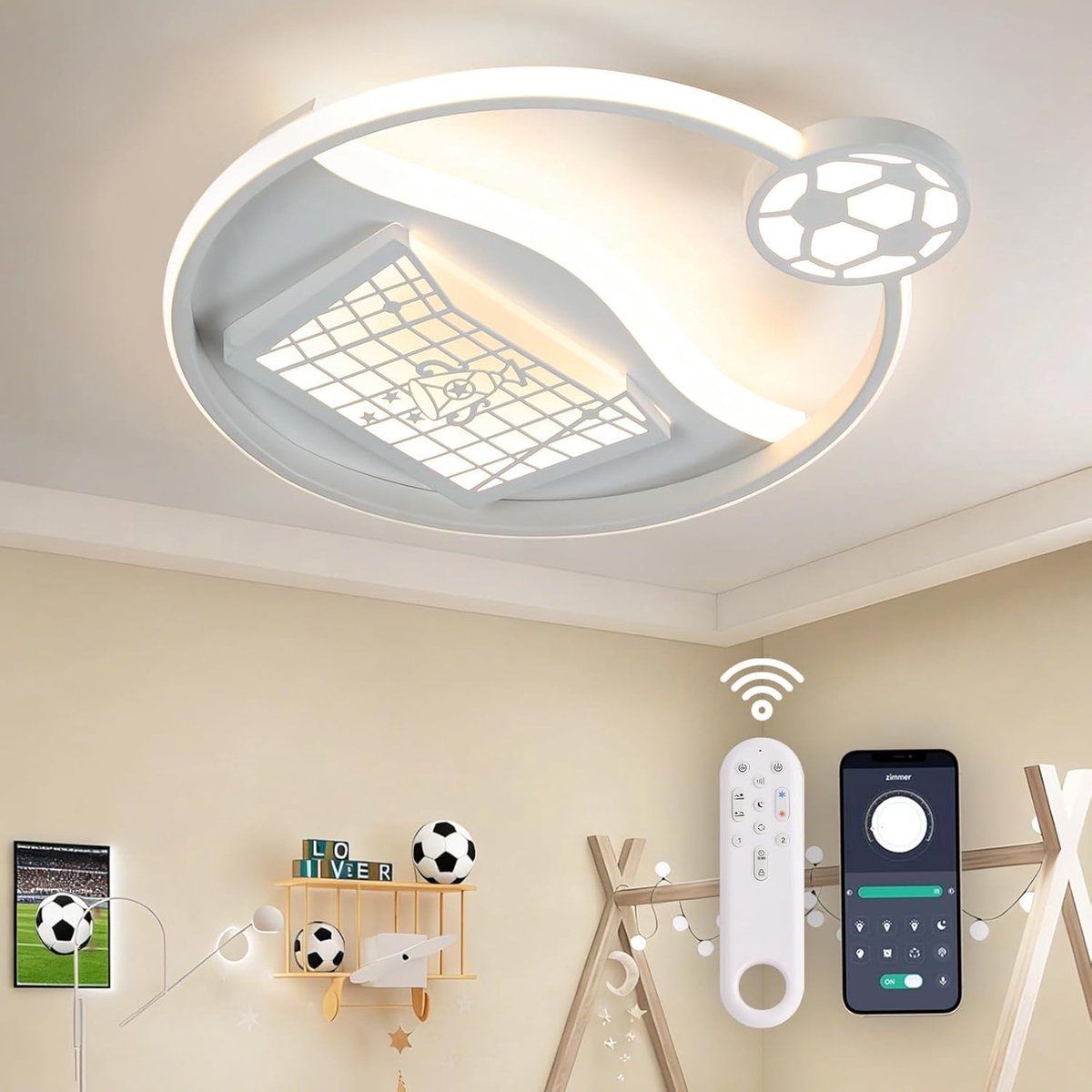 LED Ceiling Light for Football, 40 cm, Ceiling Light, Children's Room, 32 W, Chandelier for Children's Room, with - ShopVlot