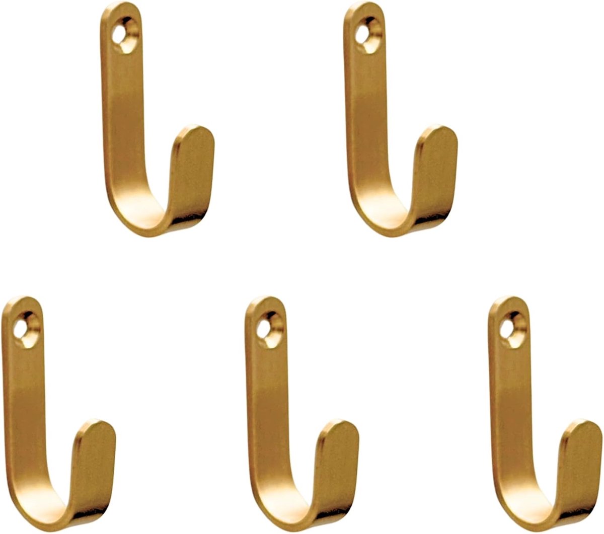 SnelShoppen - 5 Stuks Wandhaken Massief Messing - Mat Geborsteld Kledinghaken voor Hal, Badkamer, Keuken - 40 x 18 x 8 mm - Geschikt voor Sleutels