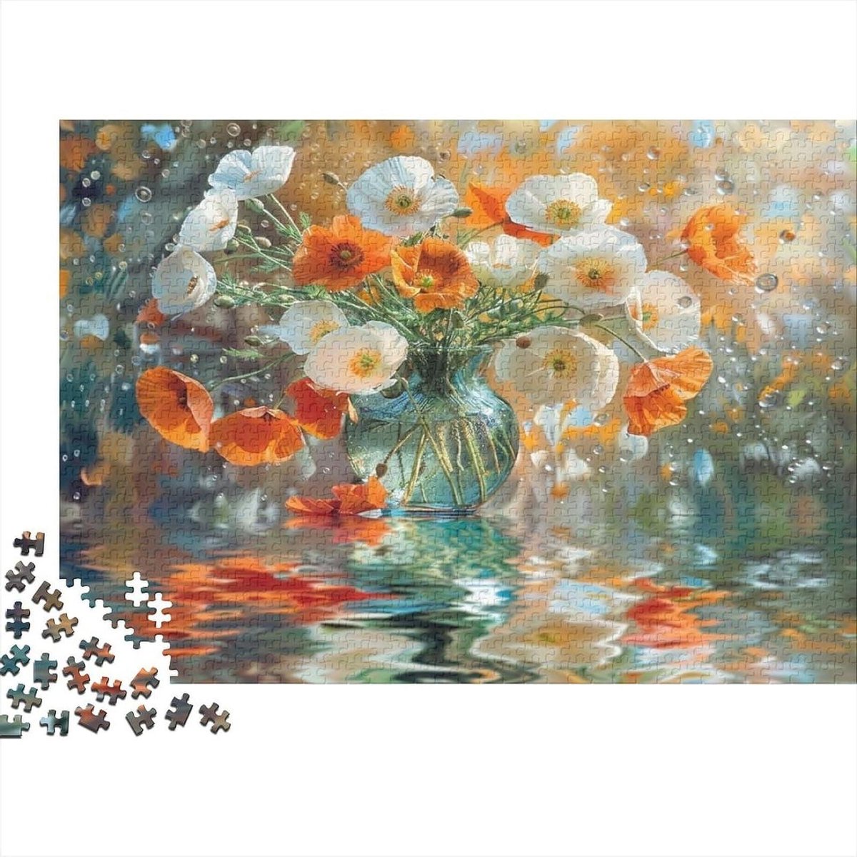 Bloemenboeket Puzzel - Papieren Legpuzzel - Ontspanning en Decoratie - Waterreflectie Effect - 1000 Stukjes - Multicolor