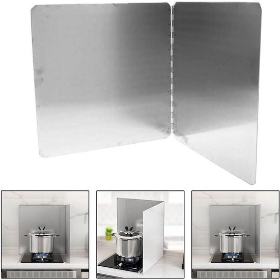 Opvouwbare Spatplaat - Vetvanger Spatscherm - Koken Beschermen - Antiaanbaklaag - 30x30 cm - Zilver — afbeelding 5