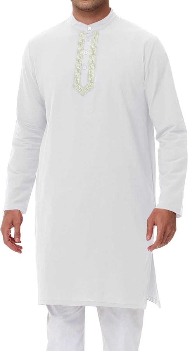 Kurta heren katoen linnen opstaande kraag lange mouwen knoopsluiting kaftan