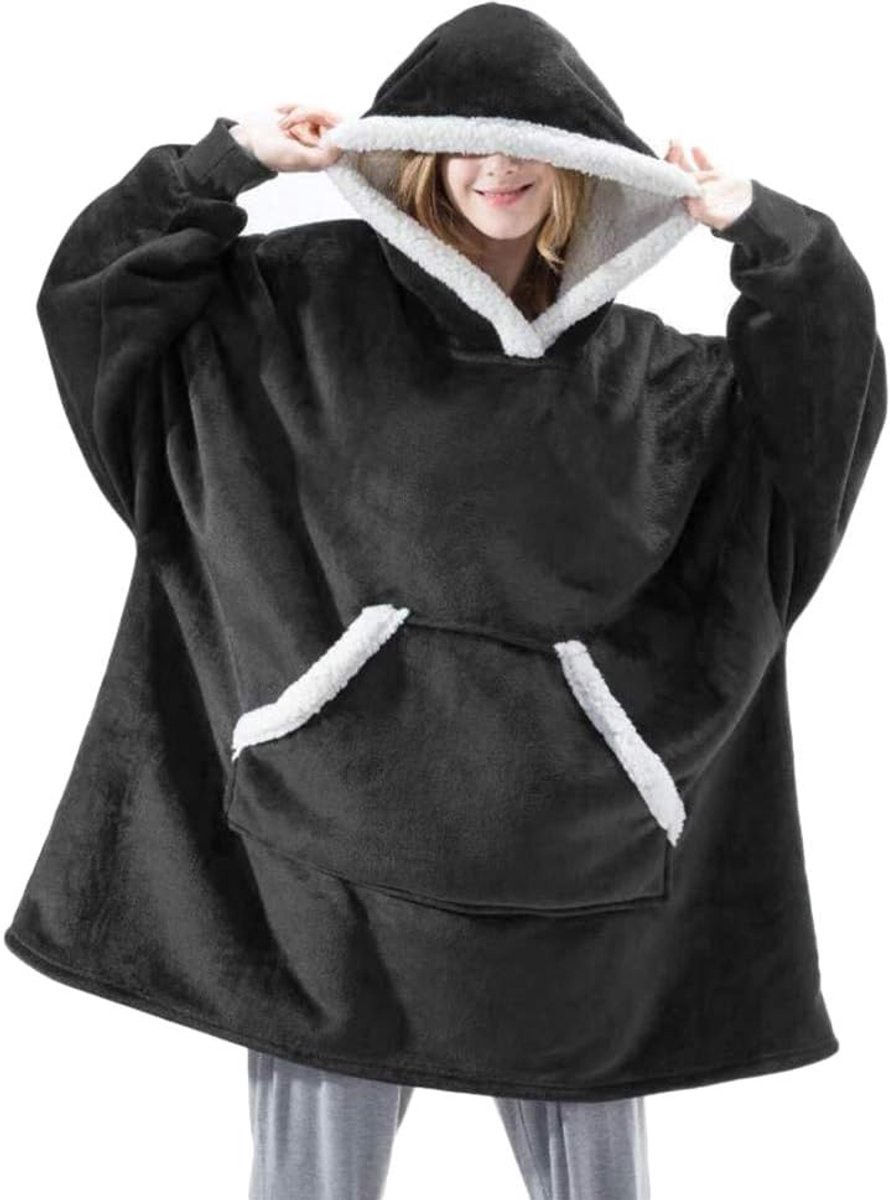 deken hoodie met gigantische zak, ultra zacht teddysherpa-fleece sweatshirt met capuchon voor vrouwen mannen volwassen kind