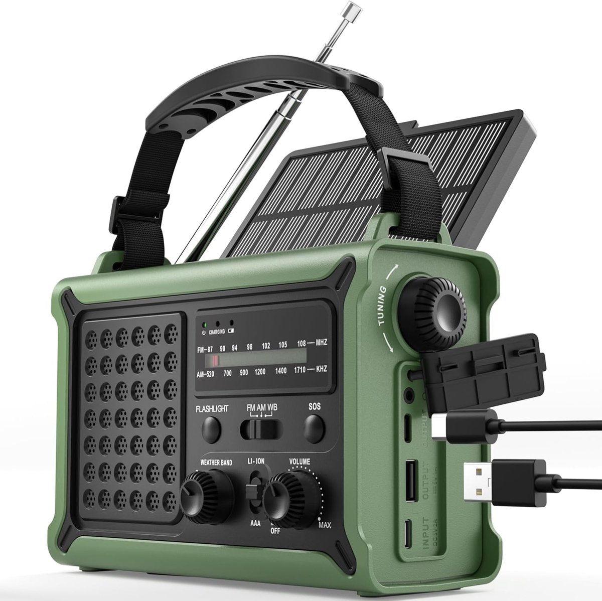 Noodradio met Zonnepaneel 8500mm² & Zwengelradio 650mA, 12000mAh Crankradio met AM/FM, LED Zaklamp, Leeslamp, USB & SOS Alarm – Draagbare Radio voor Kamperen, Stromingsuitval en Buitenavonturen