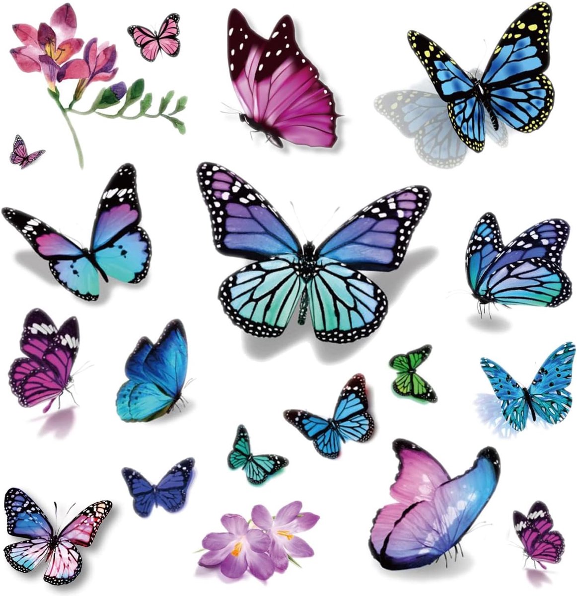 Tijdelijke tatoeages voor volwassenen, vlinder, neptatoeages | 3D-tattoo, zelfklevende tatoeages voor volwassenen, vrouwen en meisjes, vlinderdecoratie, gezichtstatoo voor carnaval