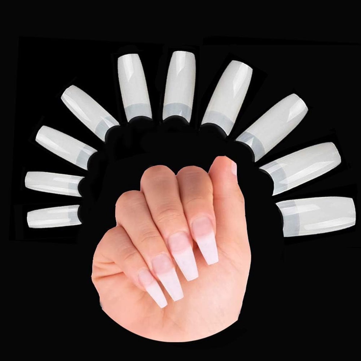 500 stuks losnagels voor acrylnagels, halfbedekkende kunstnagelverlengingen, vierkante acrylpunten (10 maten, natuurlijk)