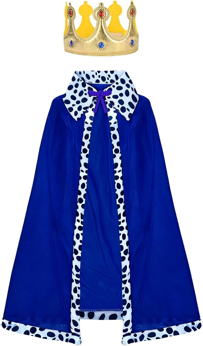 Middeleeuwse cape met capuchon, koningskostuum voor volwassenen en kinderen, koning en koninginnenkostuum voor Halloween, Kerstmis, carnavalskostuum, rood en blauwe cape