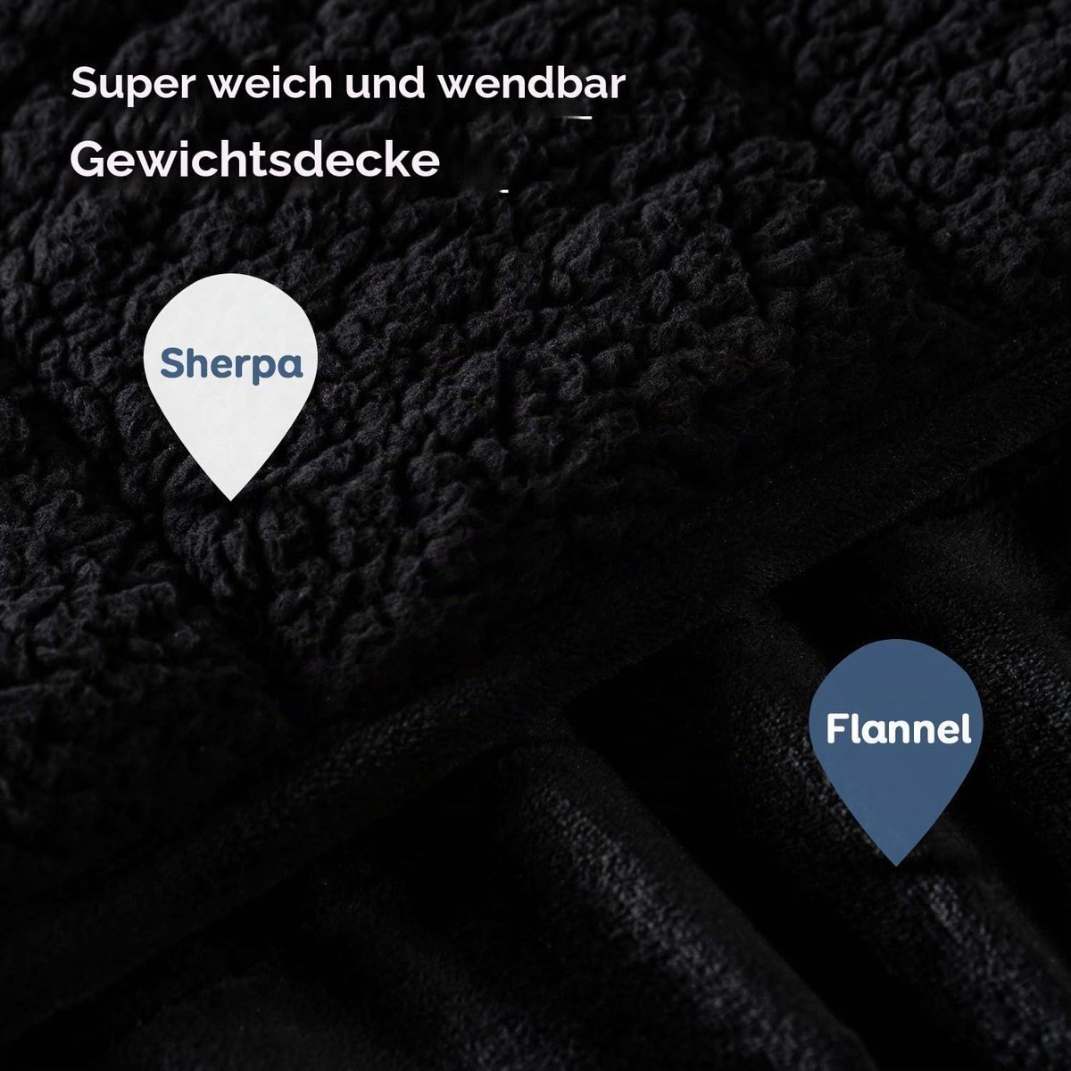 SnelShoppen - Verzwaringsdeken 9kg Zwart 150x200cm | Omkeerbaar Sherpa en Flanel, Extra Warm en Behaaglijk, Dubbelzijdig, Machinewasbaar voor Ontspann