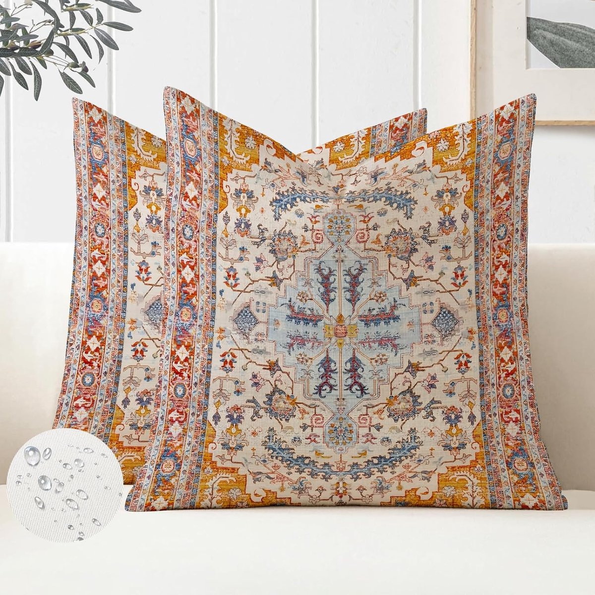 SnelShoppen - Set van 2 Boho Kussenslopen 40 x 40 cm, Waterdicht, Vintage Kussenhoezen voor Outdoor, Patio, Tuin, Bank, Sierkussens, Oosterse Decorati