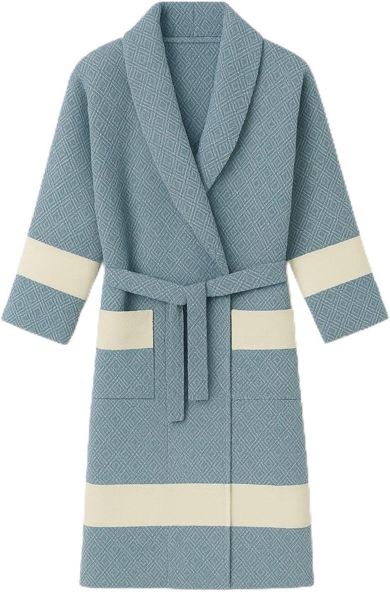 Katoenen Badjas - Kimono Stijl - Ontspannen Thuis - Lichtgewicht Sneldrogend - 115 cm Lengte - Blauw