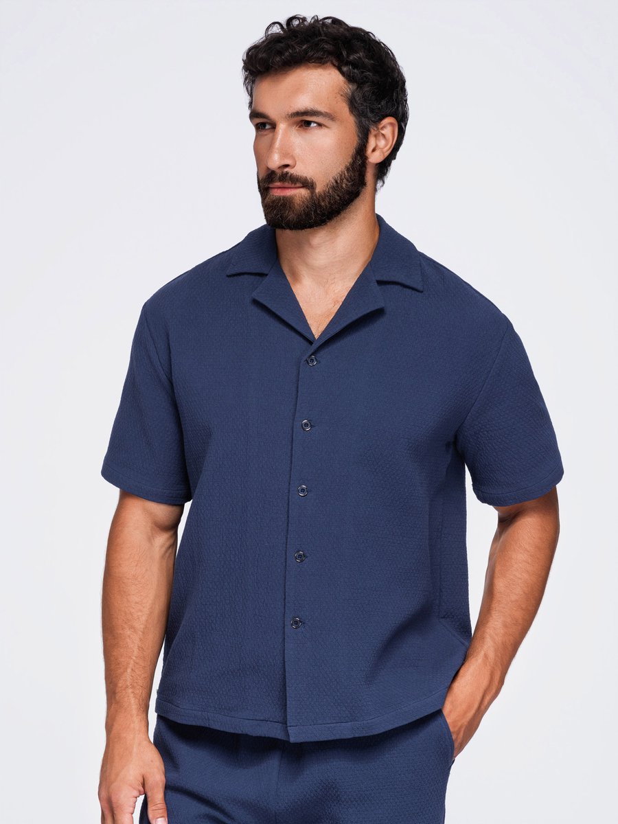 OMBRE Overhemd - Loose Fit - Katoen - Lange Mouw Marine XL