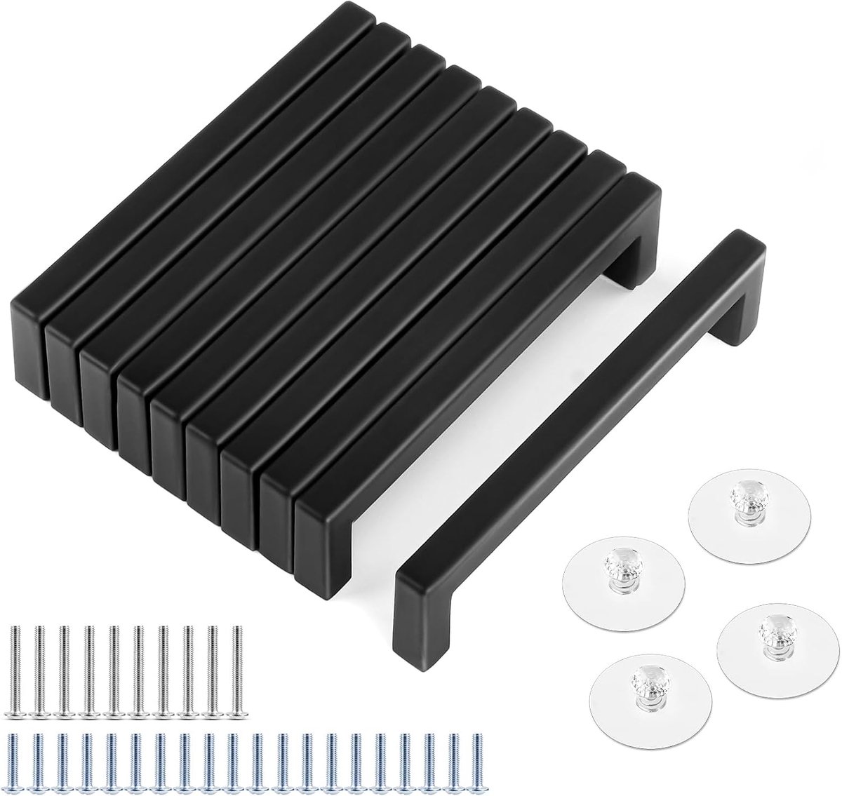Meubelgrepen voor keukenkasten, 10 stuks, 96 mm, voor keukenkastjes, met 2 soorten schroeven voor laden, gatafstand 96 mm + 4 zelfklevende handgrepen