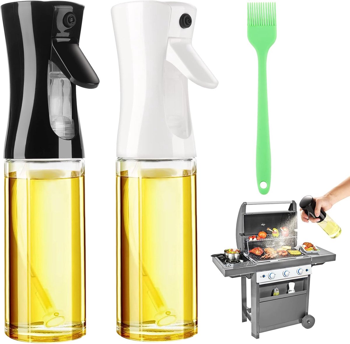 2 Stuks Glazen Olie Spuitfles 200ml, Oliesproeier voor Airfryer, Keuken, Bakken, Grillen en Salades - BPA-Vrij Met Siliconen Kwast